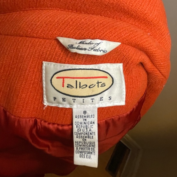 SOLD EUC Talbots Tailored Orange Wool Double Breasted Peacoat, women’s size 8 - Picture 6 of 8